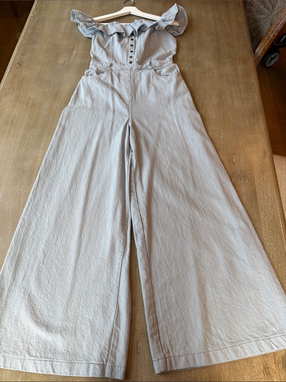 Mustard Seed Pale Blue Off-Shoulder Wide-Leg Jumpsuit